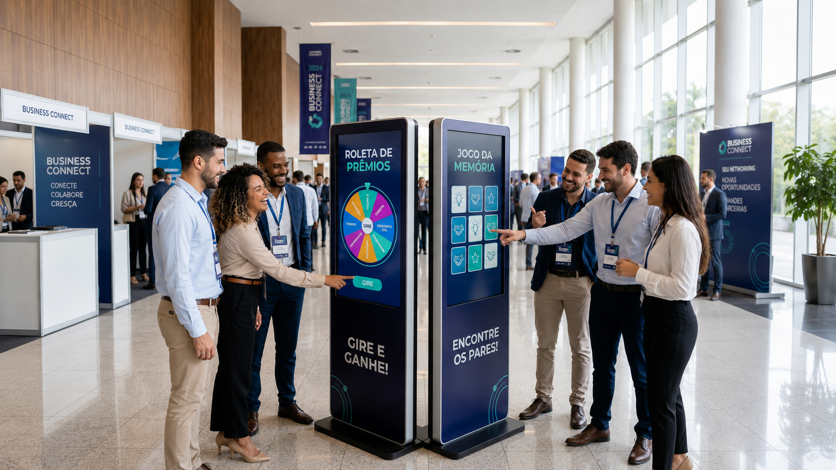 Totens interativos touchscreen para eventos corporativos